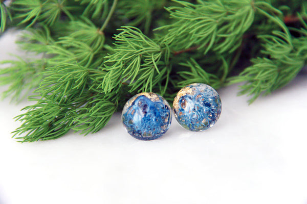 Botanical Earrings Real Azure Moss with Goldleaf