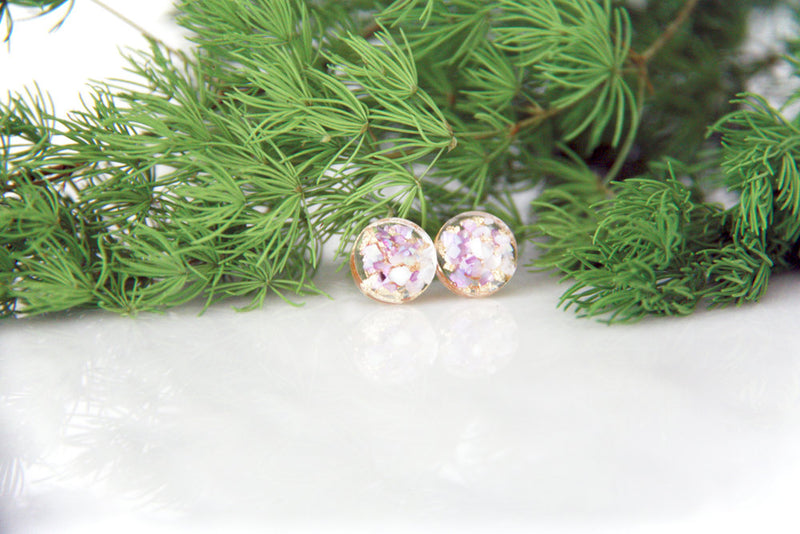 Botanical Earrings Real Iridescent Seashells with Goldleaf